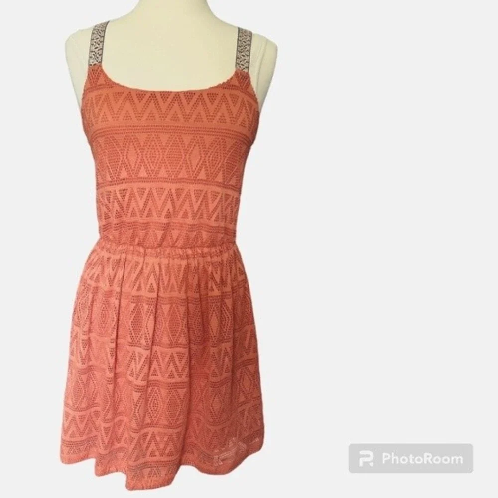 Three Pink Hearts Orange Eyelet Sundress Dress - M